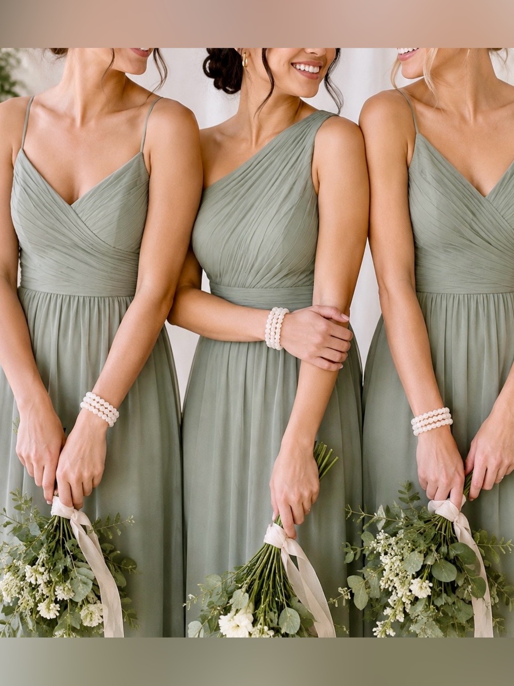 White Glass Beads Stretch Bracelet Set of 3